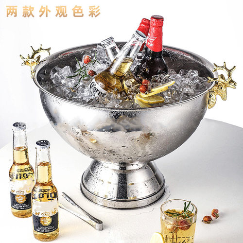 不锈钢香槟盆40厘米大号冰粒x桶啤酒红酒洋酒桶酒吧宾治盘桶冰块