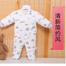 手工棉花连体哈衣宝宝棉衣爬服婴幼儿包脚连体衣冬季加厚斜襟国风