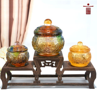 琉璃聚宝盆小摆件招财办公室收纳盒存钱罐M客厅玄关装饰水晶工艺