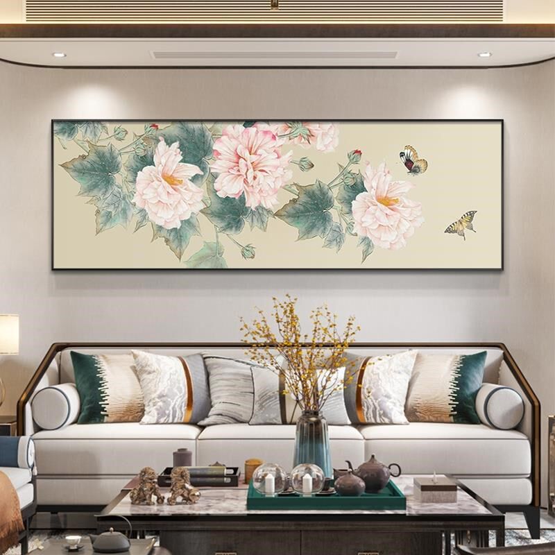 牡丹花挂画花开富贵新中式客厅沙发背景墙横款装饰画卧室餐厅壁画