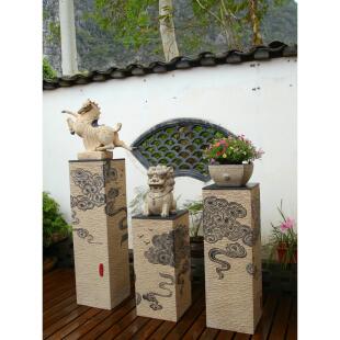 中式客厅家居装饰工艺礼品摆饰落地摆件玄关禅意祥云展示柱茶室花