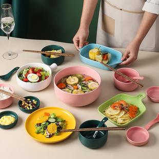 北欧陶瓷一人食家用学生宿舍碗盘勺筷简约网红组合餐具 碗碟套装