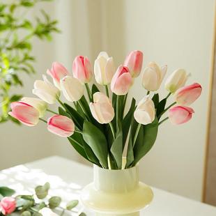 轻奢花束保湿 手感郁金香高端仿真花假花摆设客厅花艺摆件餐桌摆花