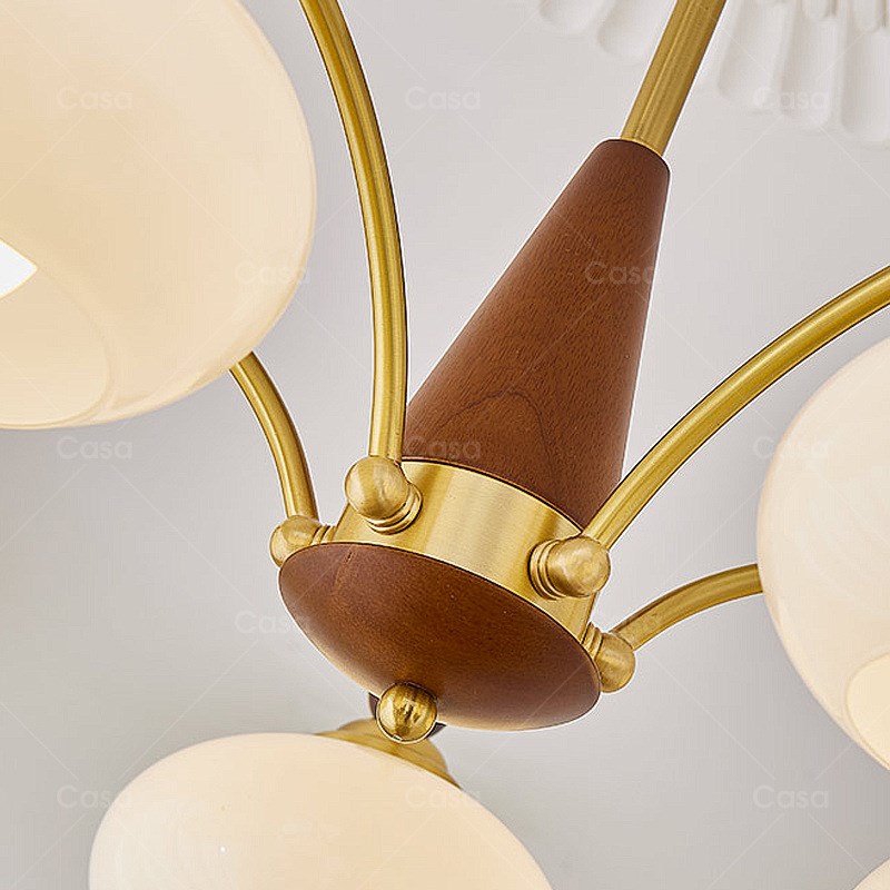 中古柿子客厅吊灯奶油风玻璃书房灯实木复古法式全铜卧室灯casagd