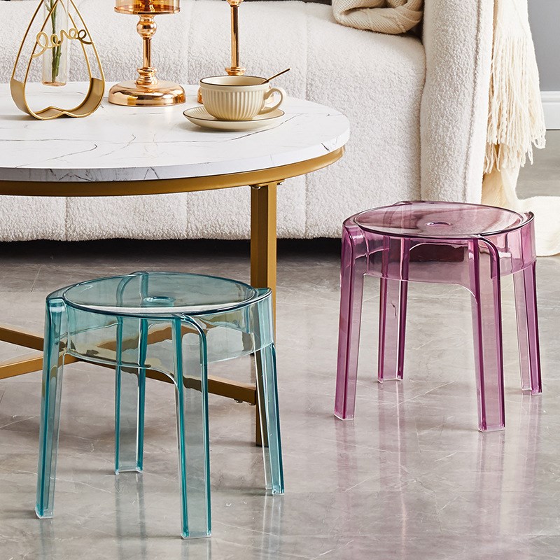 简约家用透明矮凳可叠放客厅亚克力凳子塑料风车凳办公室圆凳