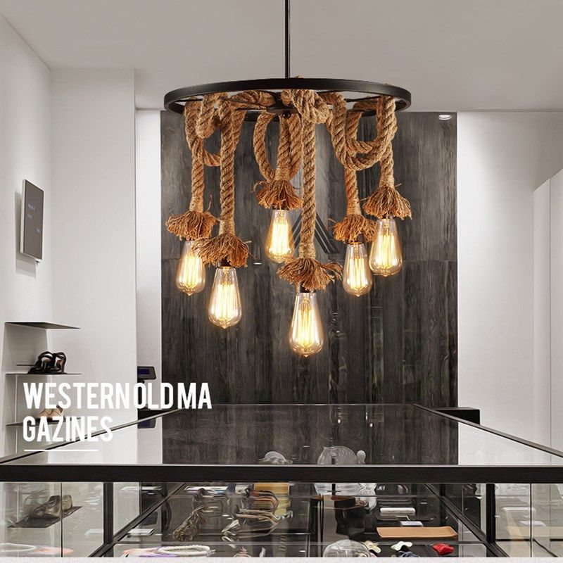 美式复古客厅餐厅简约现代时尚工业艺术个性卧室创意麻绳灯具吊灯,家装灯饰光源,客厅吊灯,淘宝优惠券,粉丝福利购,淘宝优惠卷
