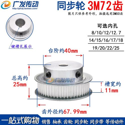 同步轮 7c2齿  槽宽11 F型 凸台同步轮 带顶丝 内孔8-25