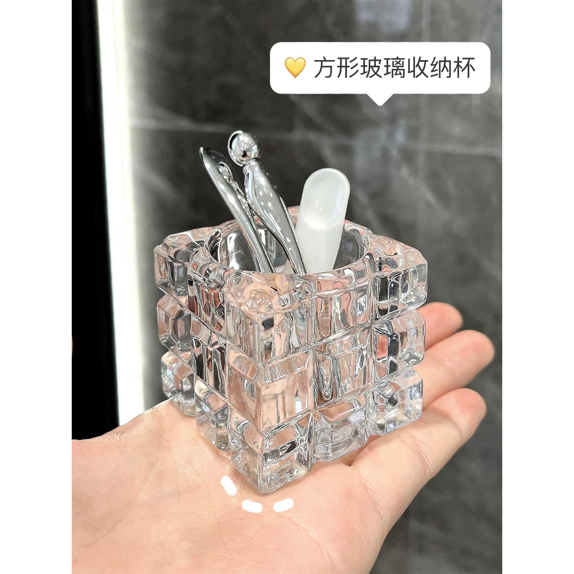 透明面霜挖取勺收纳盒镜柜面膜勺子桌面护肤品眼霜按摩挑棒收纳架