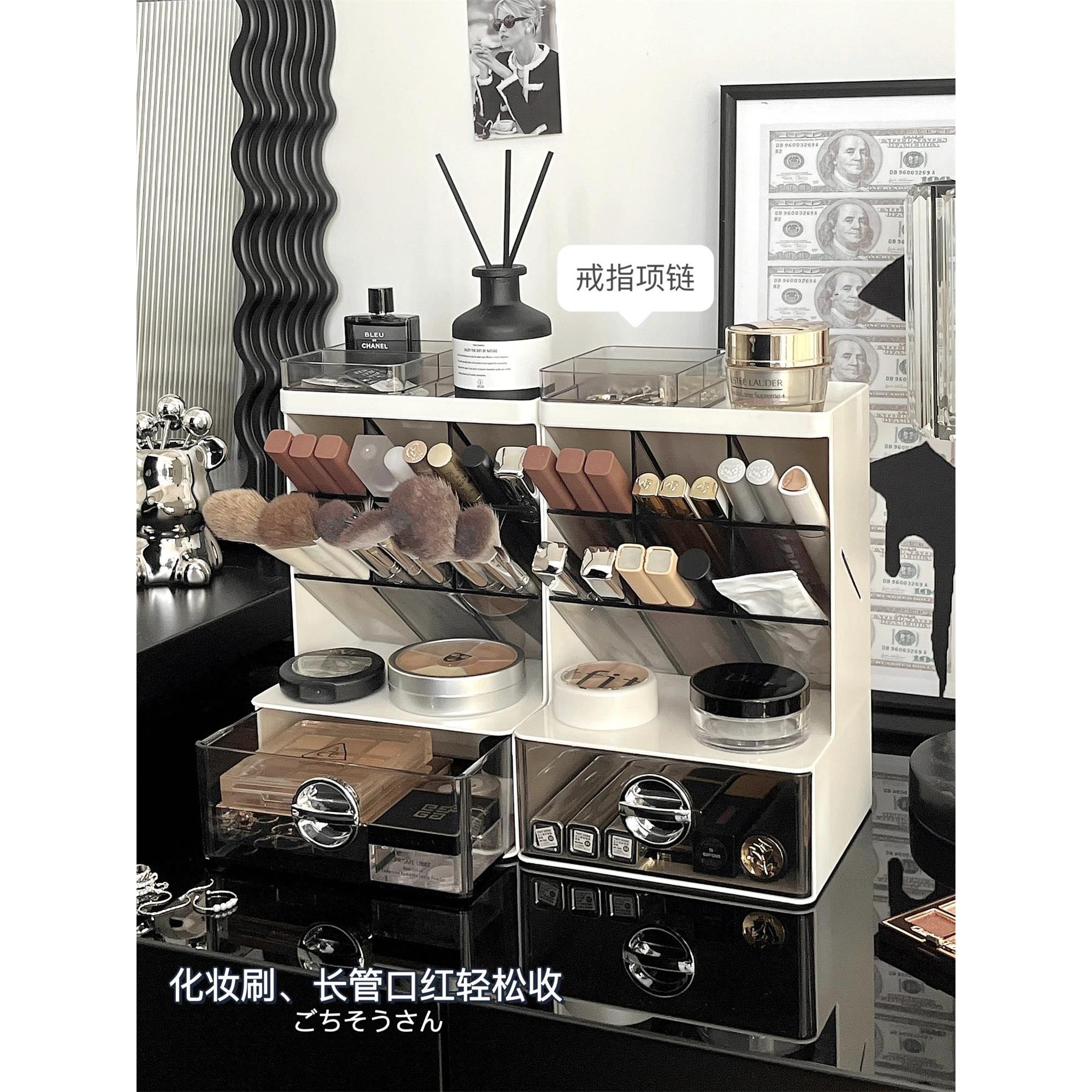化妆品收纳盒桌面亚克力梳妆台抽屉整理盒口红眼影置物架化妆刷筒