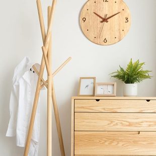实木挂钟个性 大气挂表 创意简约超静音时钟客厅家用日式 原木质时尚