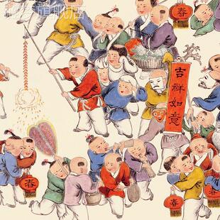 网红水墨装宣言中新式百子图挂画客厅饰画横版年画吉祥壁画国风迎