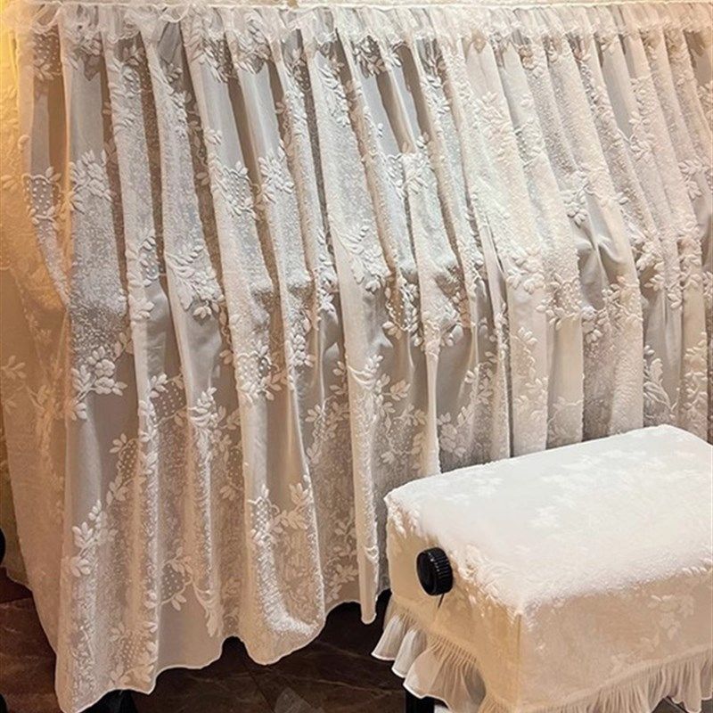 法式钢琴布盖布白色蕾丝电子钢琴罩全罩美式美田园凳罩半罩防尘罩