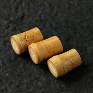 精品名家书文纯手工雕刻天然带节实心竹盖置手把件竹雕小件竹把玩