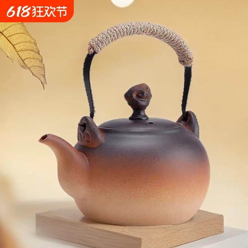 陶瓷烧水壶电陶炉煮茶器粗陶提梁户外木碳明火大号功夫电热单陶壶,餐饮具,茶壶,淘宝优惠券,粉丝福利购,淘宝优惠卷
