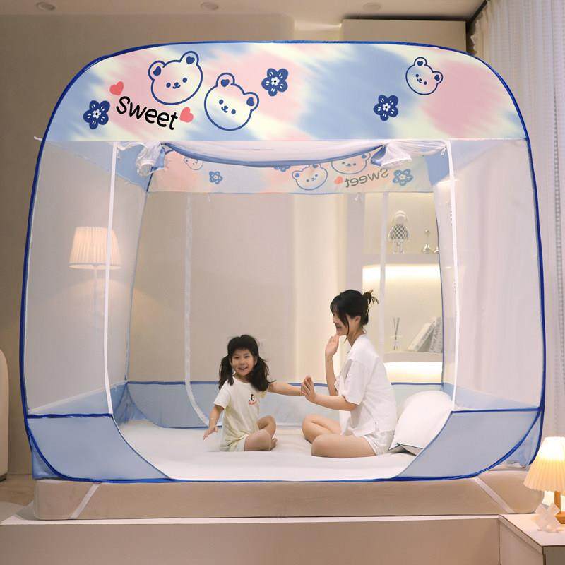 新款免安装三门蚊帐家用儿童防摔蒙古包加厚加密可折叠全底回底