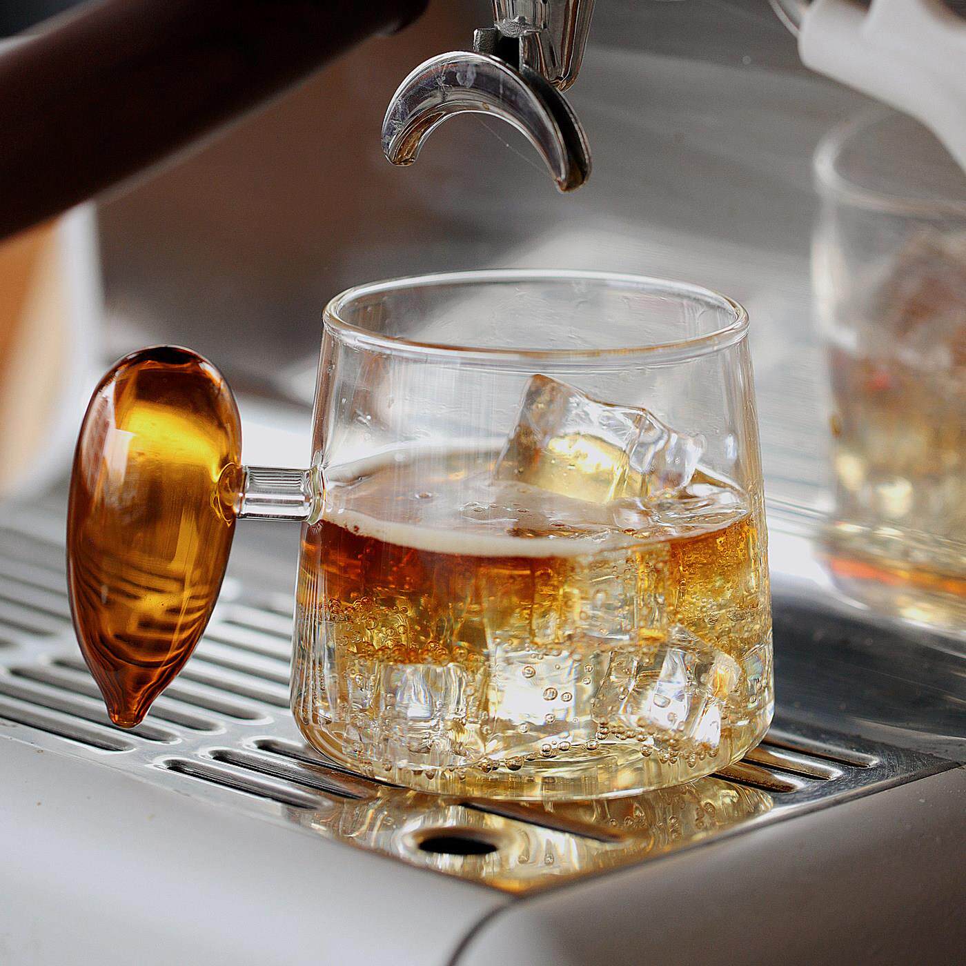 泽滕家玻璃杯创意把手夏天新款大肚饮料果汁拿铁拉花咖啡茶水对杯