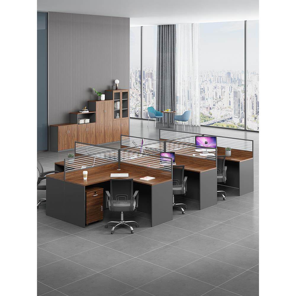 员工办公桌2/4/6人位天王十角l型格子屏风隔断员工桌椅组合