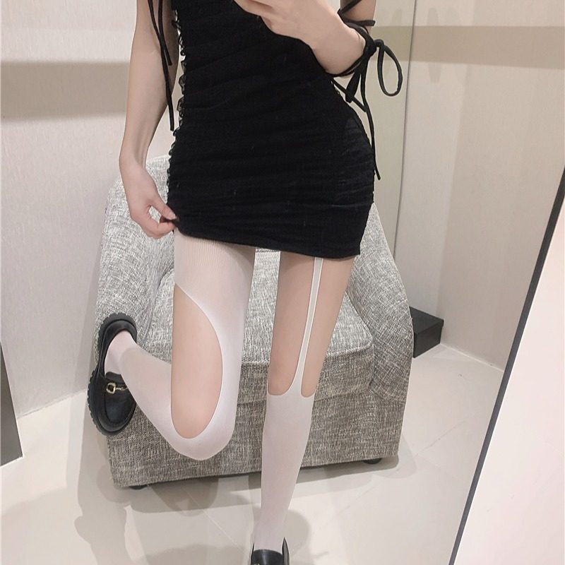 纯欲白色性感吊带黑丝袜子破洞袜丝袜超薄款防勾丝打底裤连裤袜女