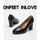 feet& 女舒适软底防滑大码 love新款 粗跟职业通勤高跟鞋 单鞋