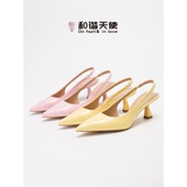 feet& 高跟鞋 新款 女细跟尖头法式 love时尚 名媛风包头凉鞋