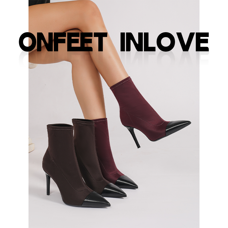 新款欧美风细跟高跟弹力靴女