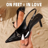 feet& 女鞋 漆皮简约时尚 女后空细跟凉鞋 love新款 尖头高跟鞋