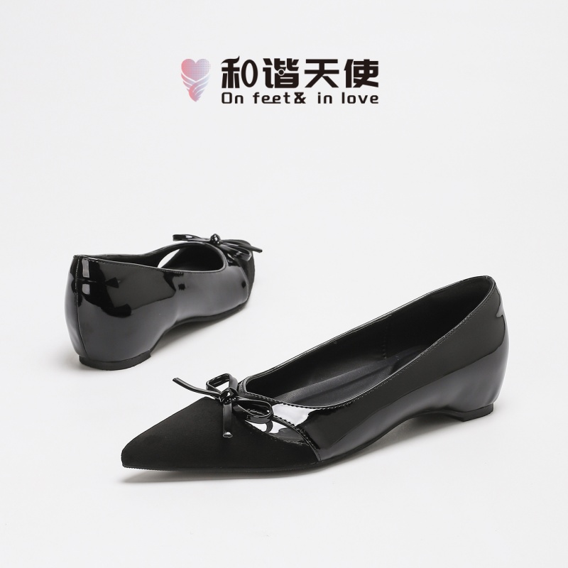 法式气质漆皮尖头内增高单鞋