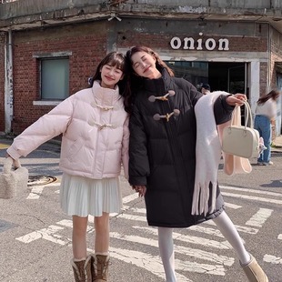 2025年新冬保暖白鸭绒韩系面包服牛角扣羽绒服女立领小个子设计感