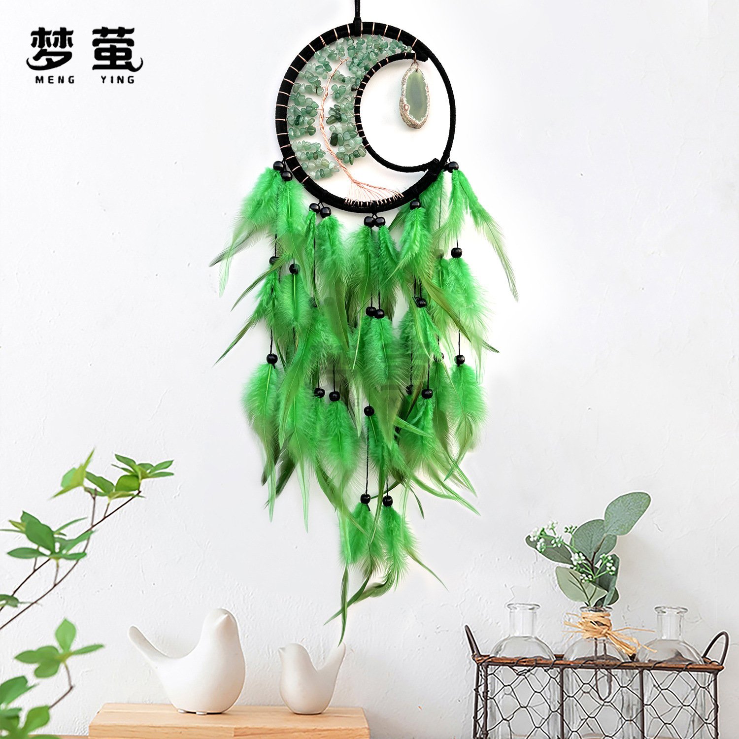天然玛瑙片捕梦网 欧美风手工编织能量石创意挂饰小众礼物高级感