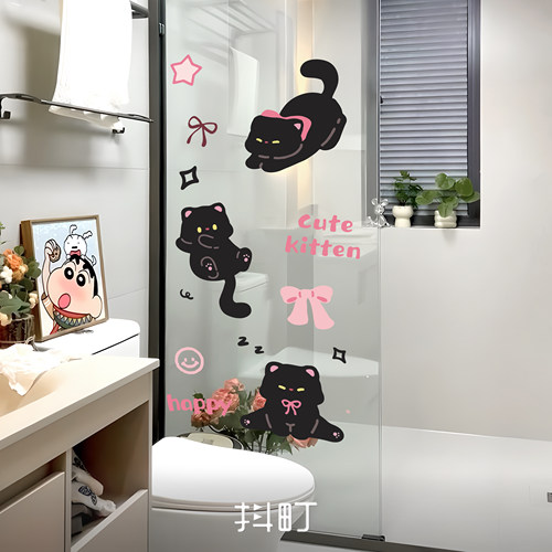 家用玻璃门防水静电小猫贴纸