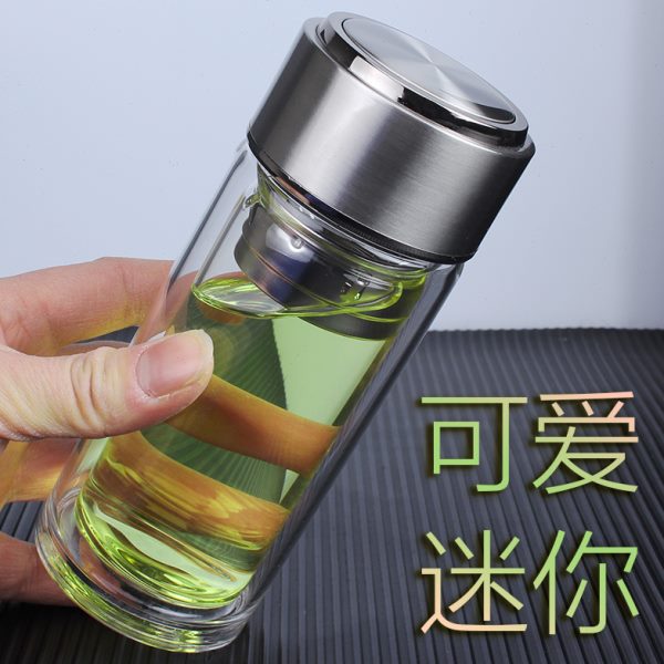 双层小玻璃杯子茶杯小巧商务耐热便携透明创意家用泡茶随手杯小号