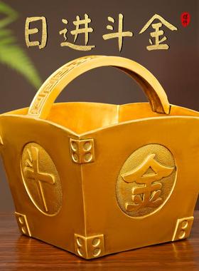 铜斗摆件日进斗金聚宝盆黄铜米缸满斗大号客厅店铺装饰品开业送礼