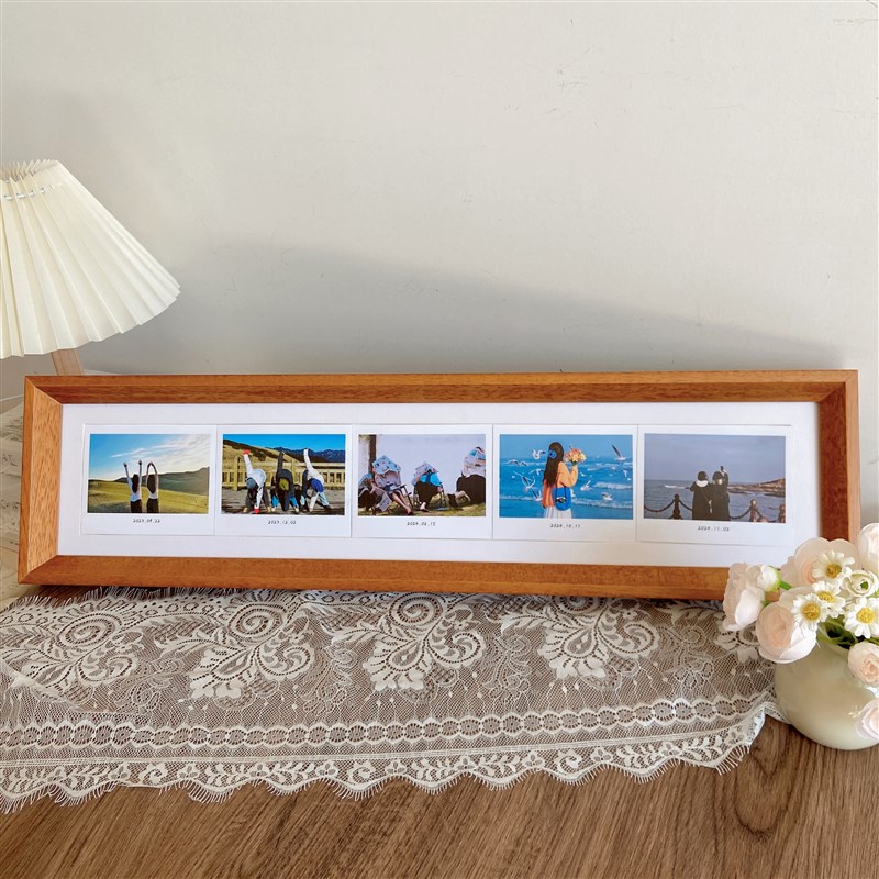 拍立得相框宽幅5寸SQ方4寸ini3寸彩虹相纸装裱框实木展示框摆挂