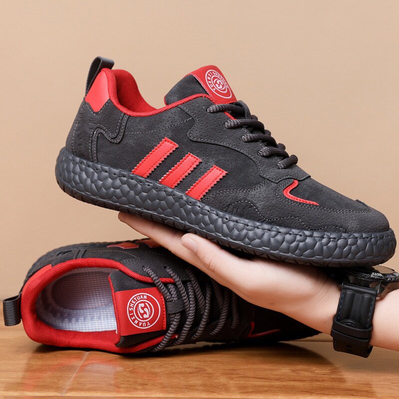 秋季男鞋秋冬2024新款翻毛绒面休闲鞋百搭潮软底三条杠板鞋男士