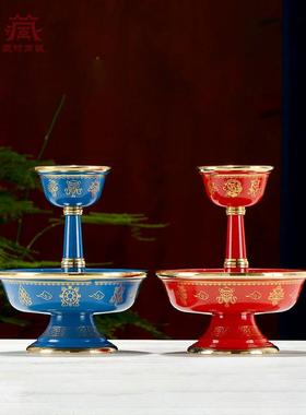 彩绘八吉祥杯珐琅酒杯家庭桌面供水杯饰佛前圣水杯