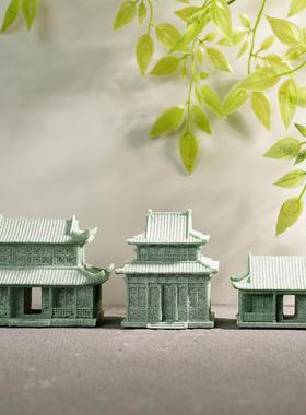 新中式青砂石古风建筑摆件家居客厅鱼缸造景微景观盆景流水装饰品