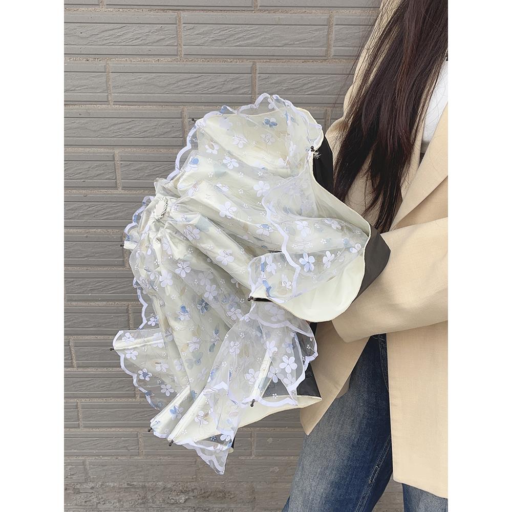双层太阳伞超强防晒防紫外线蕾丝折叠女晴雨两用黑胶遮阳伞upf50+