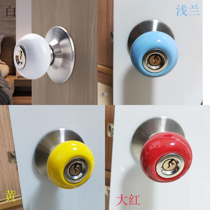 陶瓷锁田园门锁通用室内卧室化妆室老式尼卡龙红色球型圆形球手把