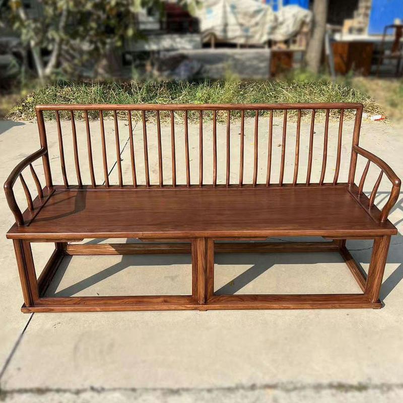 新中式实木长条椅北方老榆木禅意打坐椅双人椅三人梳背彷古沙发椅