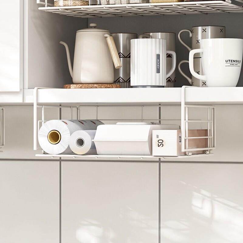 可折叠下挂篮柜下调料瓶置物架厨房吊柜隔板悬挂分层收纳架下挂篮