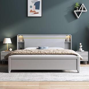 纯实木床1米8双人床主卧高端箱式储物床板防潮排骨架1米5的床灰色