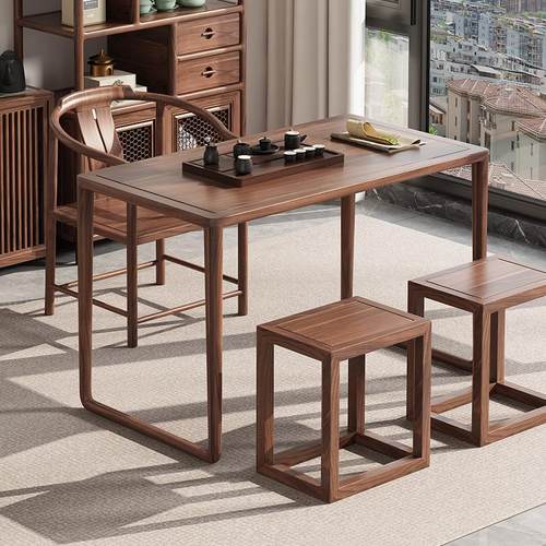 新中式乌金木实木茶桌椅组合办公室家用阳台功夫干泡茶室小茶台