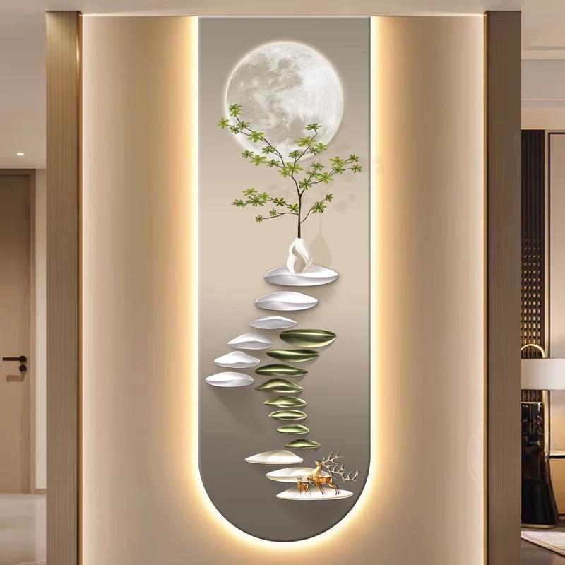步步高升玄关装饰画轻奢大气led灯画挂画高级感走廊过道发光壁画