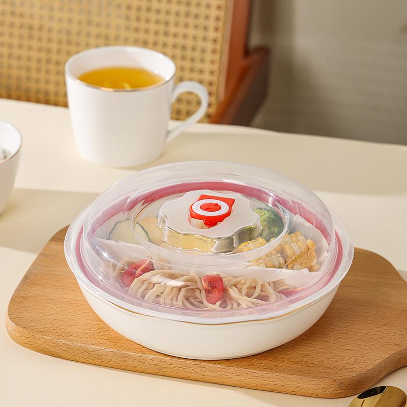 陶瓷带盖三格上班族保鲜加热学生便当盒分格微波炉饭盒金边减肥脂