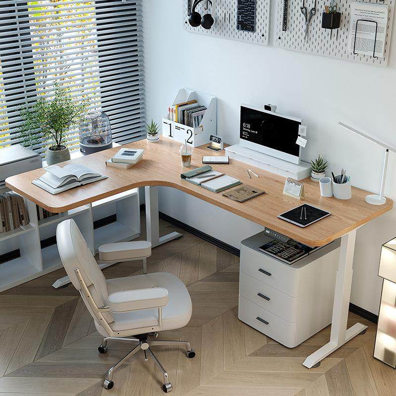 原木色转角升降书桌L型电动台式电脑桌实木家用卧室学习桌工作台,住宅家具,电动升降桌,淘宝优惠券,粉丝福利购,淘宝优惠卷