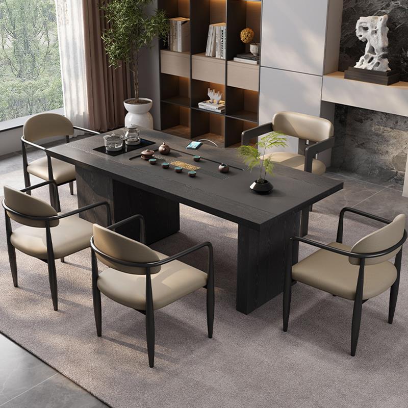 新中式实木茶桌2025新款高端烧水壶一体阳台乌金石办公室接待茶台