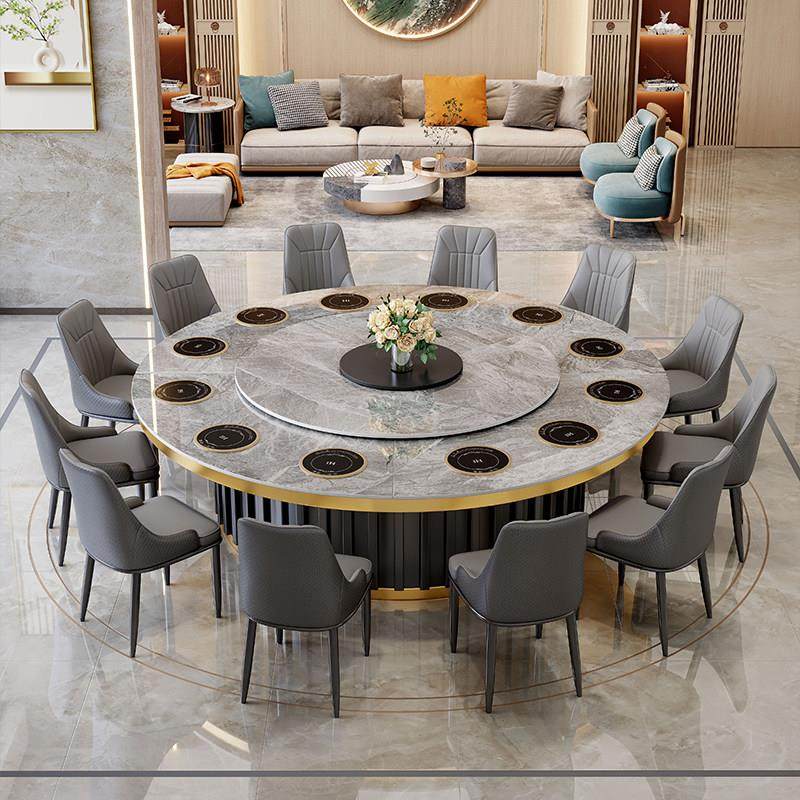 岩板大圆桌酒店电动餐桌带电磁炉转盘饭厅桌子高档别墅餐桌椅组合,住宅家具,岩板餐桌,淘宝优惠券,粉丝福利购,淘宝优惠卷