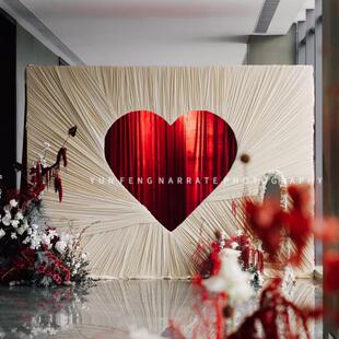 婚庆爱心背景合影墙婚礼装饰铁艺造型迎宾区心型拍照布幔架子定制