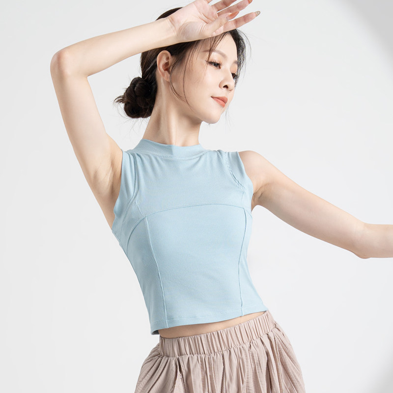 新款舞蹈服成人女显瘦圆领无袖针织棉上衣舞现代舞形体练功服黑色