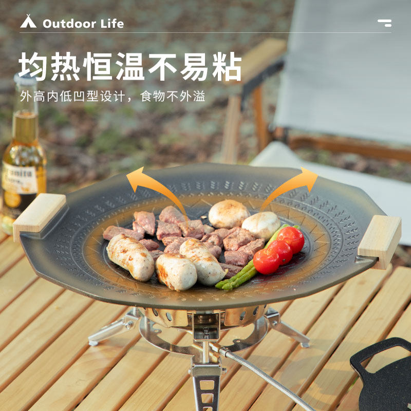 户外露营不粘锅烤盘麦饭石便携煎盘野餐烧烤烤肉盘卡式炉铁盘陶瓷